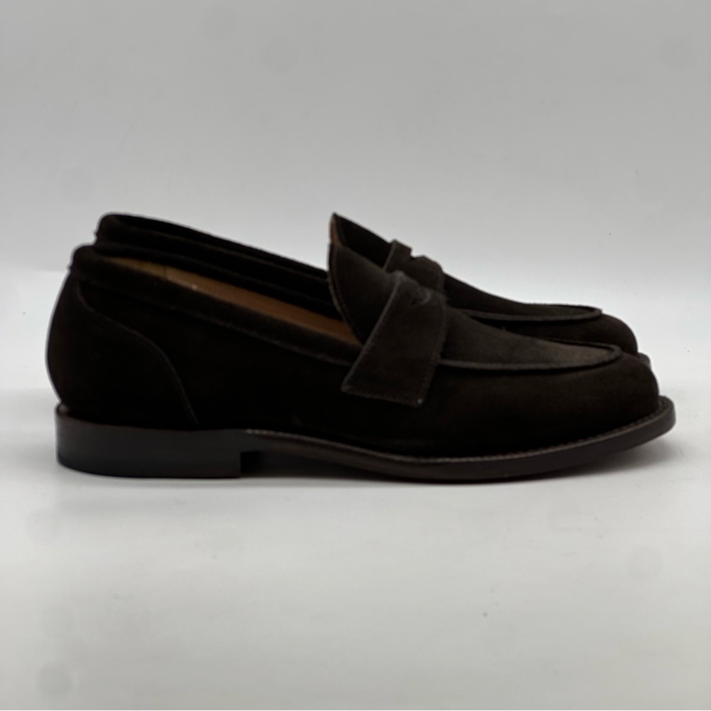 Grant Stone Brown Suede Penny Loafer. Size 7.5